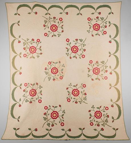 SOUTHERN ROSE QUILT, 19TH C.Mid