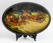SOVIET LACQUER OVAL PANEL, FED