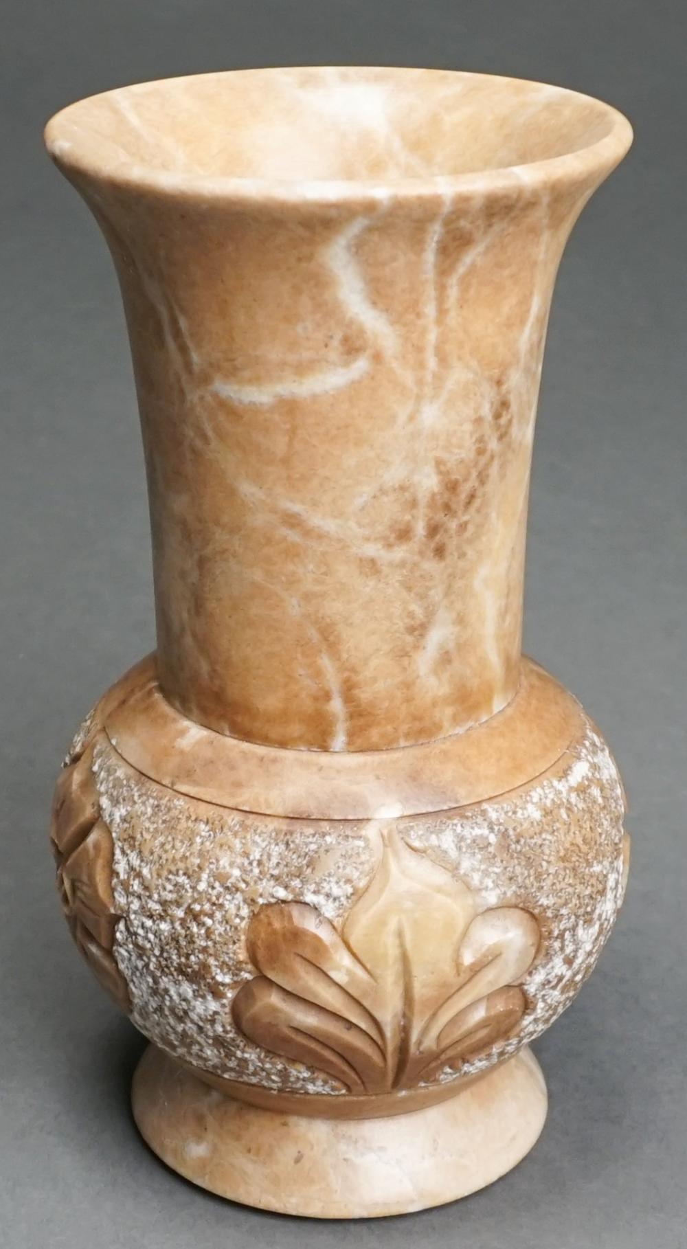 SPANISH CARVED ALABASTER VASE, H: 8