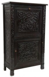 SPANISH CARVED EBONIZED OAK FA