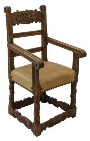 SPANISH CARVED OAK & PINE LEATHER