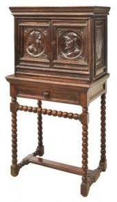 SPANISH CARVED OAK STEPBACK CA