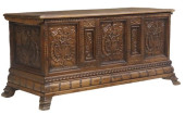 SPANISH CARVED WALNUT COFFER/