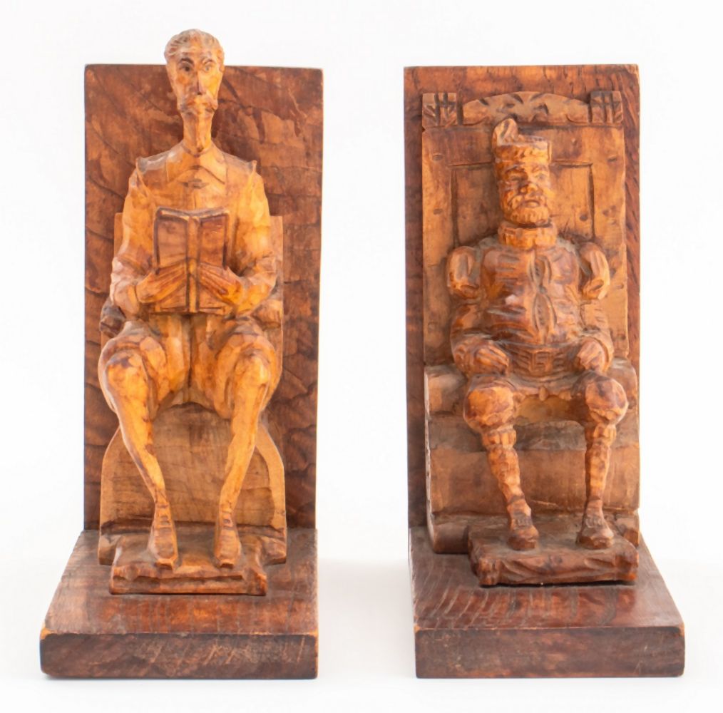 SPANISH CARVED WOOD BOOKEND, 2 Pair