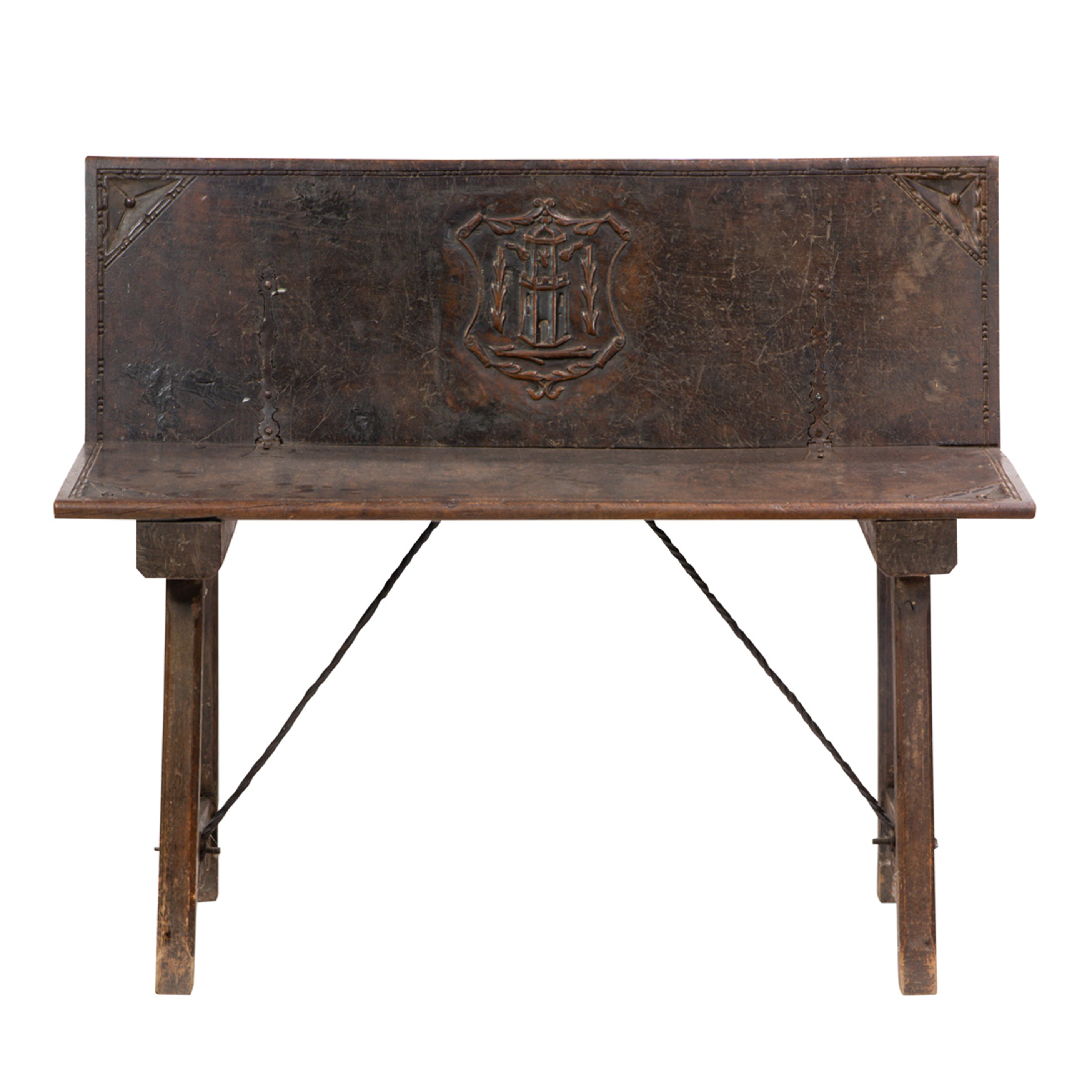 SPANISH COLONIAL CARVED HALL BENCH,