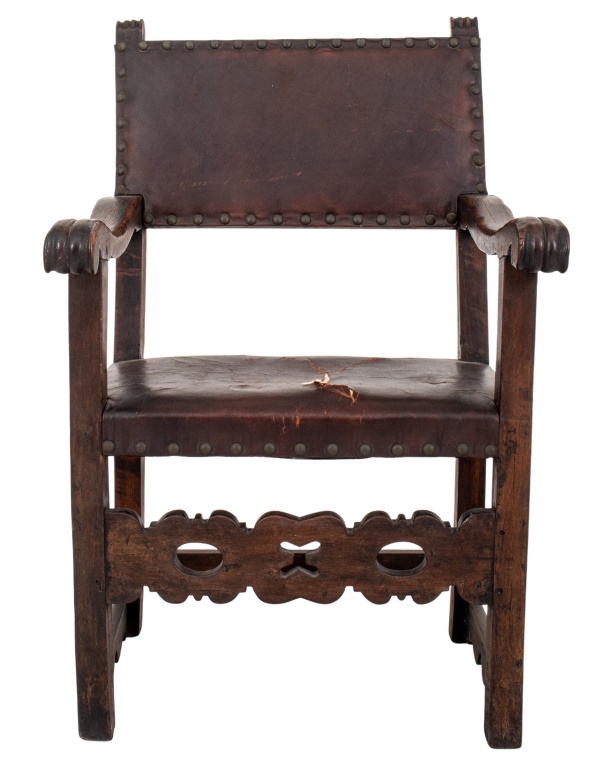 SPANISH COLONIAL LEATHER ARMCHAIR