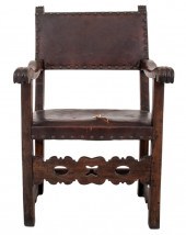 SPANISH COLONIAL LEATHER ARMCH