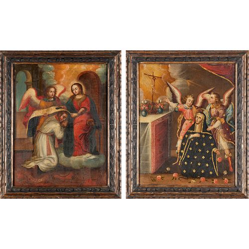 SPANISH COLONIAL SCHOOL, (2) OILS