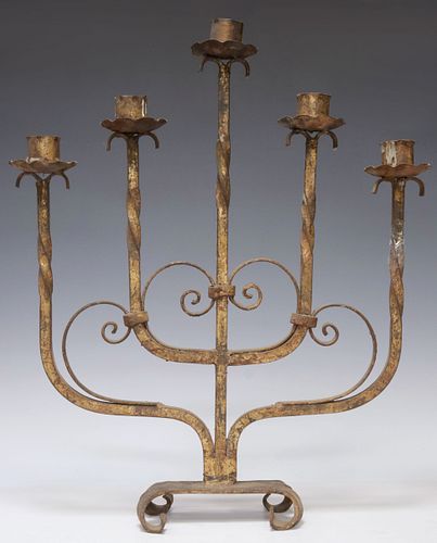 SPANISH GILT IRON 5-LIGHT TIERED