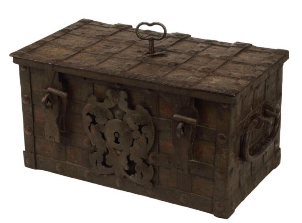 SPANISH IRON STRONG BOX, 17TH