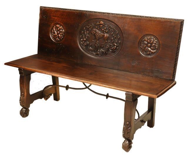 SPANISH LION CARVED WALNUT & IRON