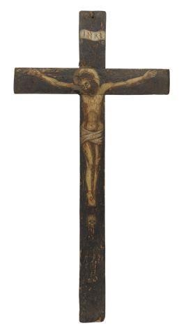 SPANISH PAINTED WOOD CRUCIFIX, 19TH