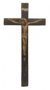 SPANISH PAINTED WOOD CRUCIFIX,