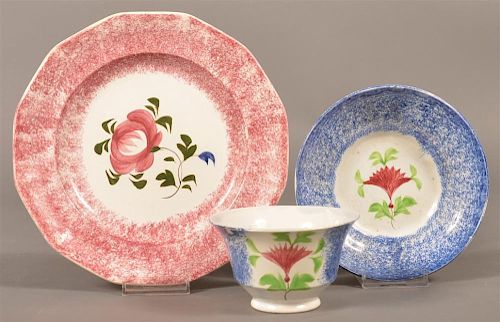 SPATTERWARE CHINA PLATE, CUP AND