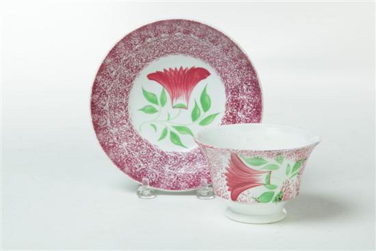 SPATTERWARE CUP AND SAUCER. 