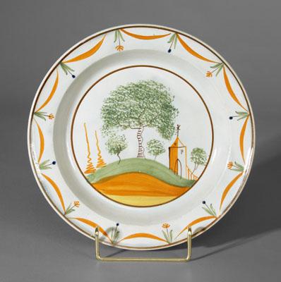 Spatterware plate, green-sponged