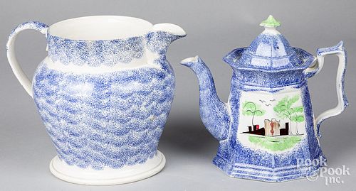 SPATTERWARE WATER PITCHER, 19TH C.,