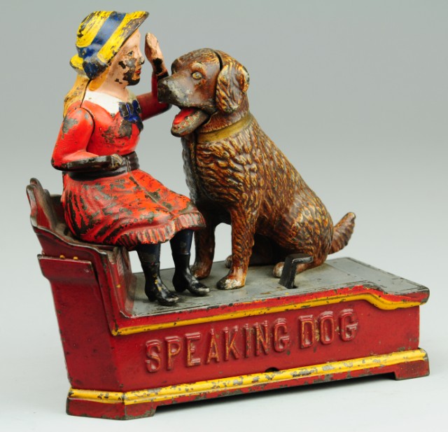 SPEAKING DOG MECHANICAL BANK Red
