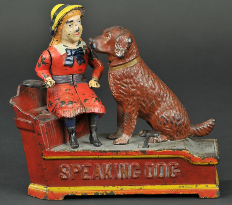 SPEAKING DOG MECHANICAL BANK Red