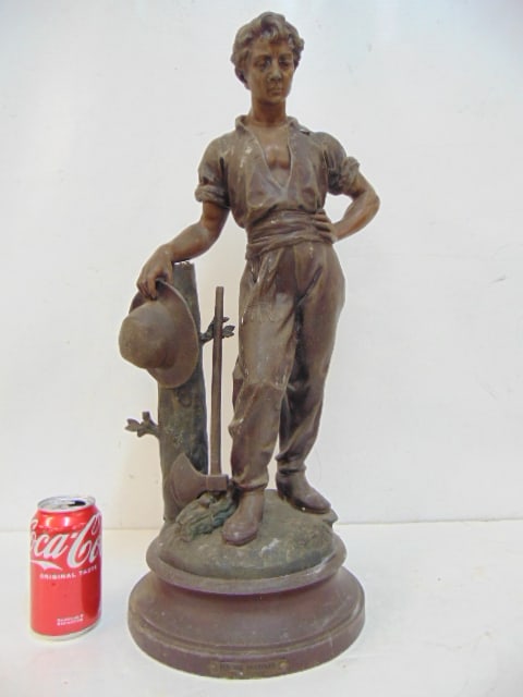 SPELTER FIGURE, WORKER WITH HELMET,