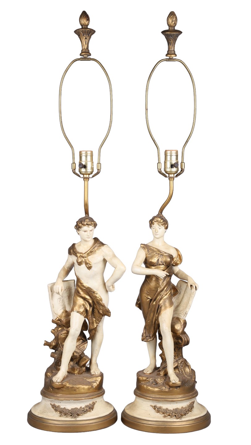 Spelter Lamp Pair After H
