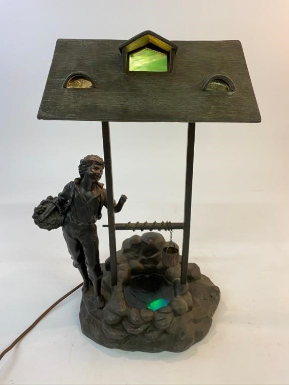 Spelter metal wishing well lamp,