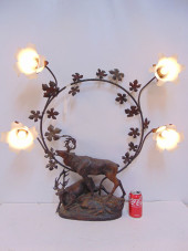 SPELTER NEWEL LAMP WITH 2 ELKS