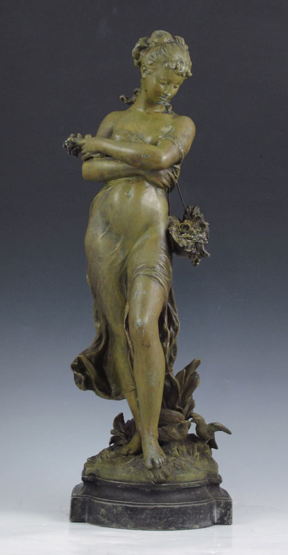 SPELTER SCULPTURE OF YOUNG MAIDEN