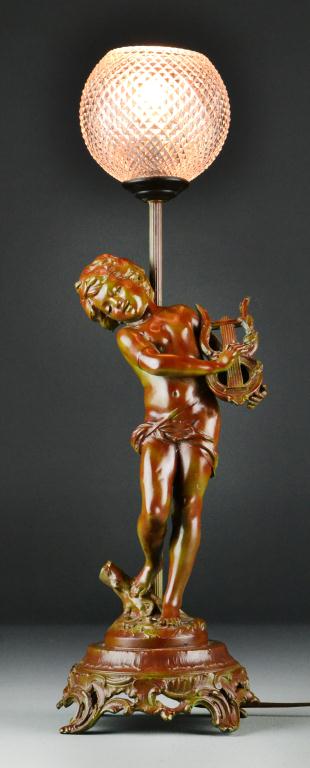 Spelter Table Lamp with Glass