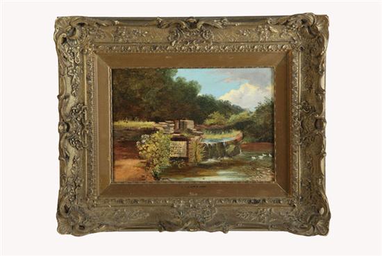 SPILLWAY ON A COUNTRY STREAM BY