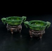Spinach Jadeite Chinese Bowls