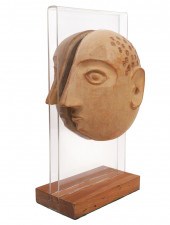 SPLIT HEAD STONEWARE SCULPTURE