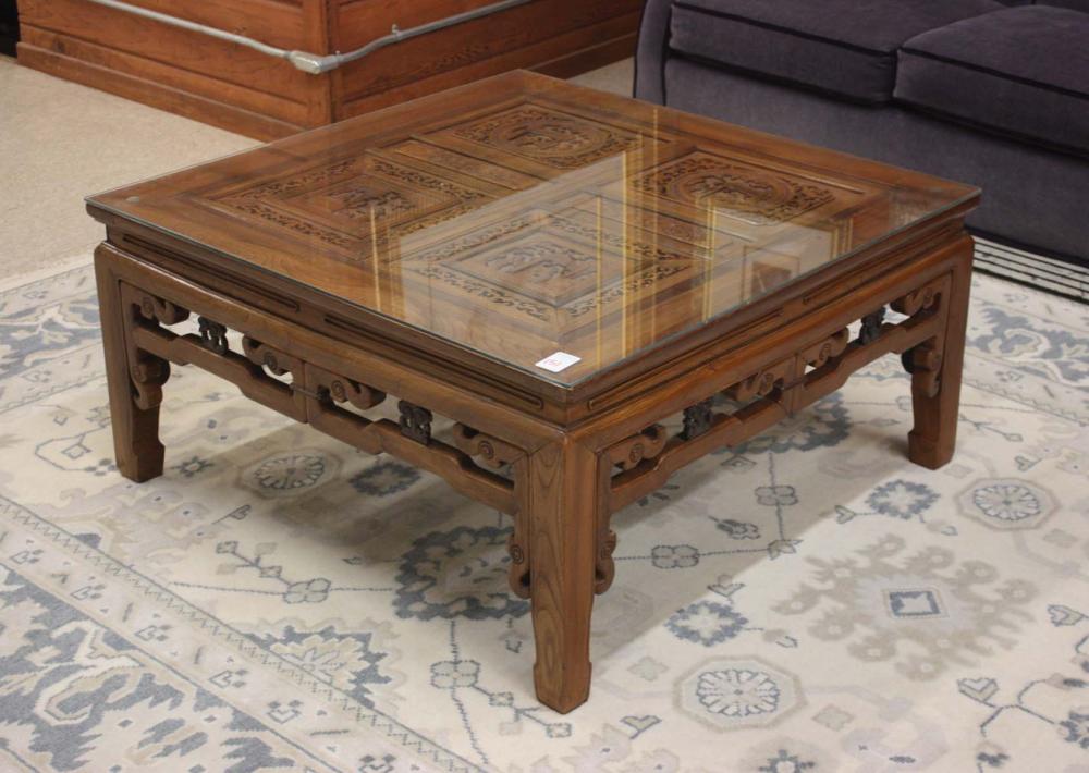 SQUARE CHINESE CARVED YUMU WOOD