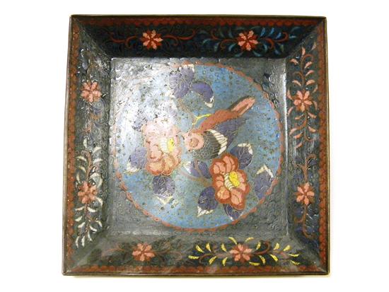 Square cloisonn dish  canted rim 