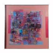 SQUARE PINK & BLUE ABSTRACT O/