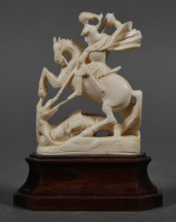 ST GEORGE & DRAGON CARVED IVORY