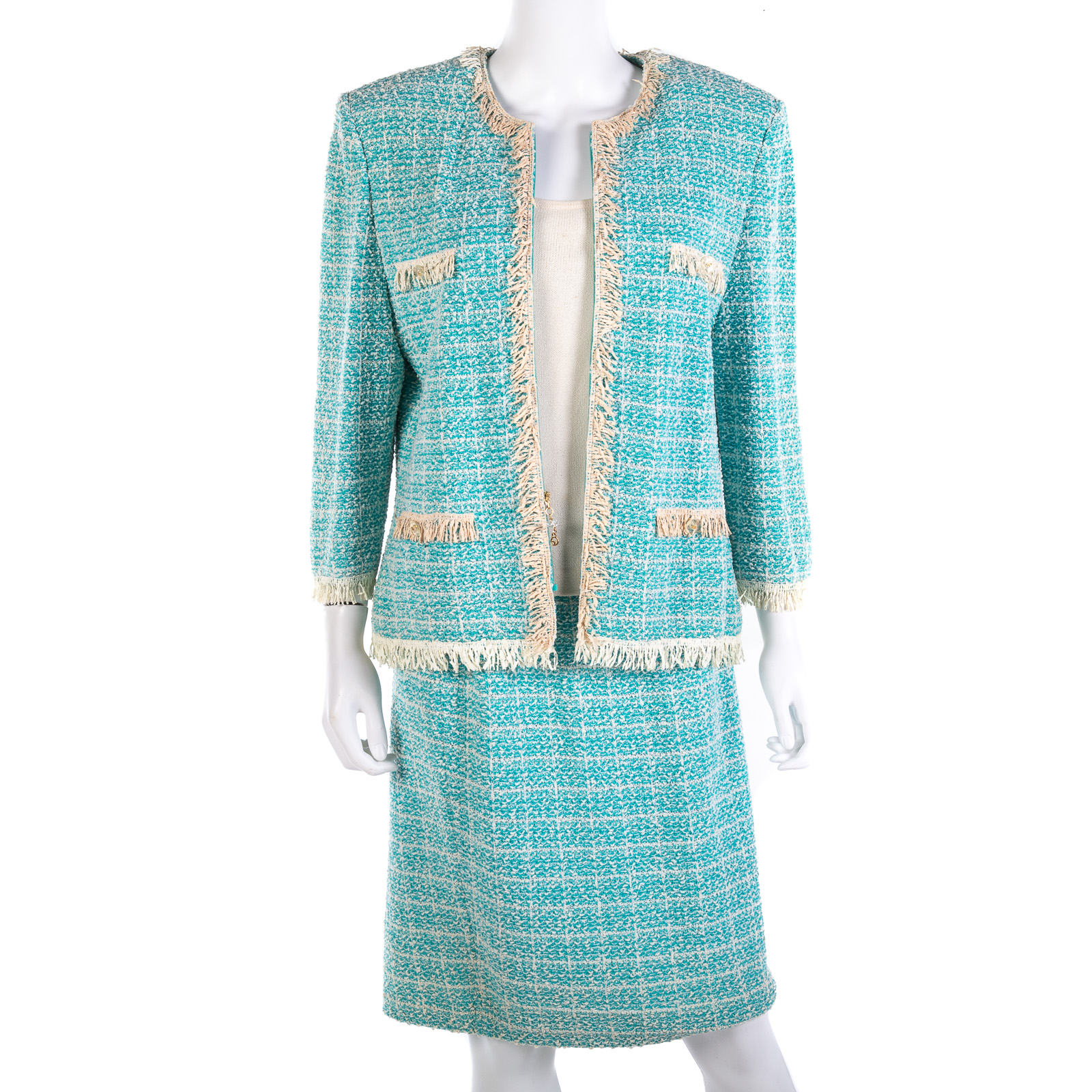 ST. JOHN TURQUOISE & CREAM KNIT