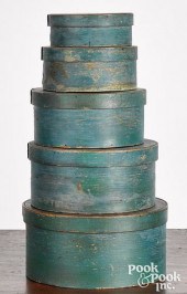 STACK OF FIVE PAINTED BENTWOOD