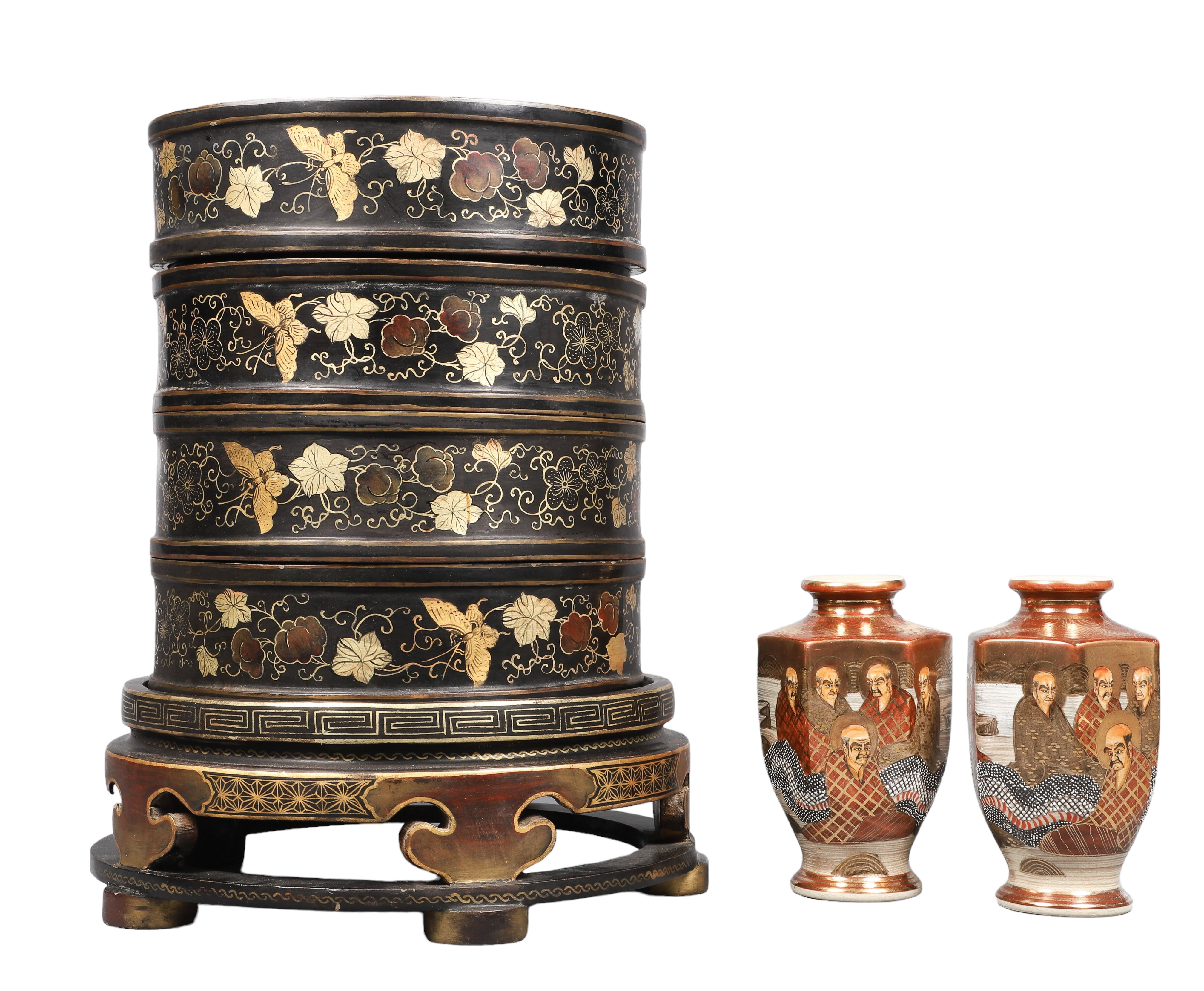 Stacked Japanese boxes on stand and