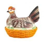 STAFFORDSHIRE CERAMIC HEN ON A