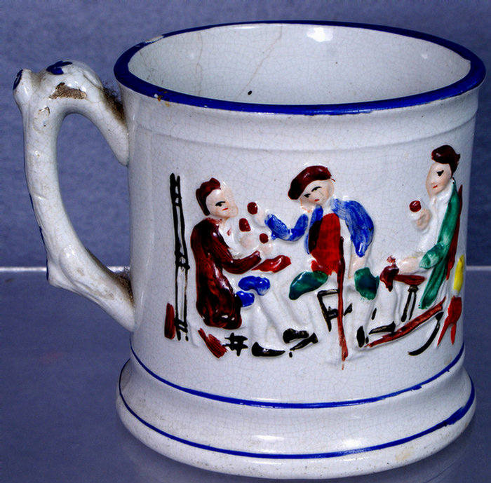 Staffordshire frog mug, outside