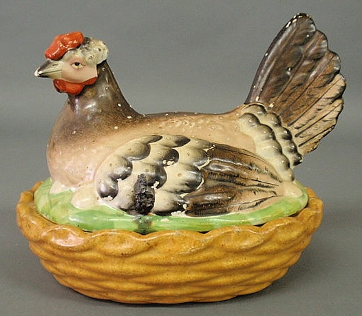 Staffordshire hen-on-nest 19th c.