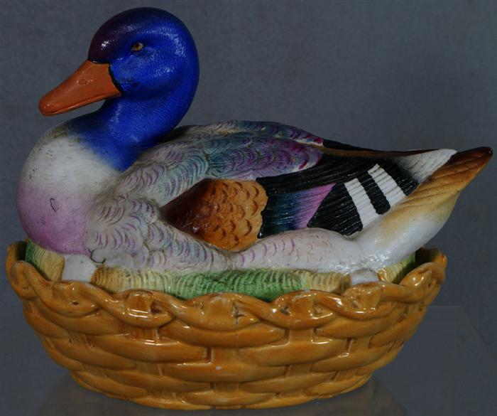 Staffordshire polychrome duck on