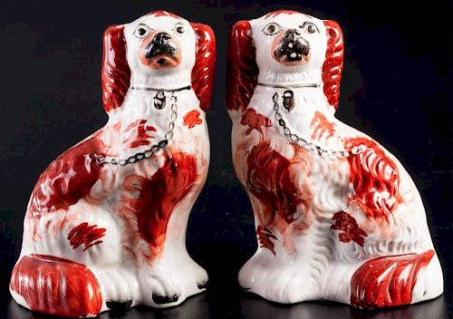 STAFFORDSHIRE SEATED SPANIELS, 19TH