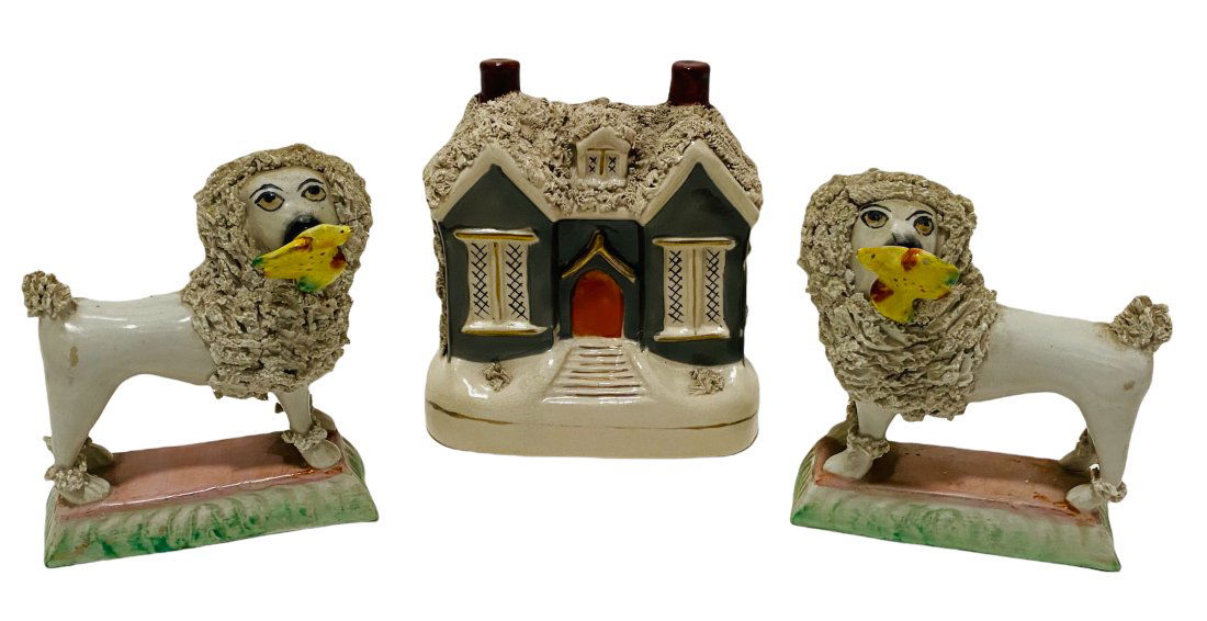 STAFFORDSHIRE WHITE DOGS WITH BIRDS