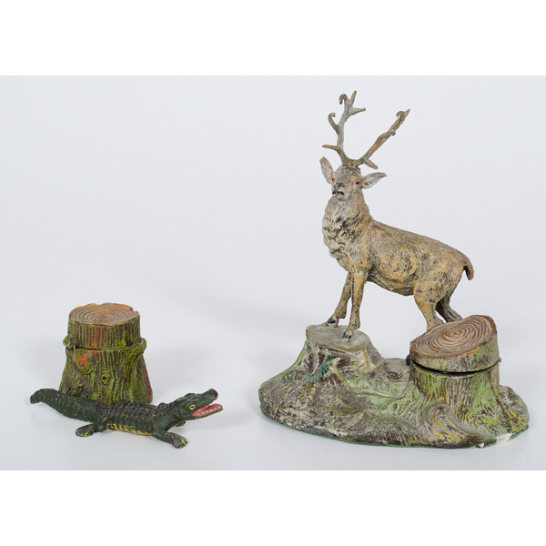 Stag and Alligator Inkwells
