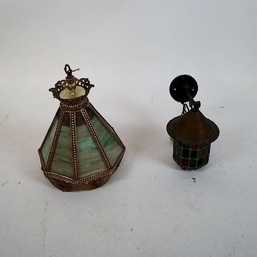 STAINED GLASS CHANDELIER AND
