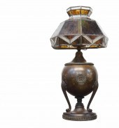 STAINED GLASS LAMP ON BRONZE B