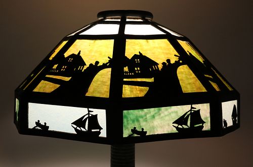 STAINED GLASS NAUTICAL LAMP, 20TH