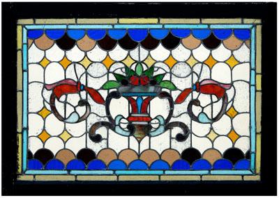 Stained glass window, vase of